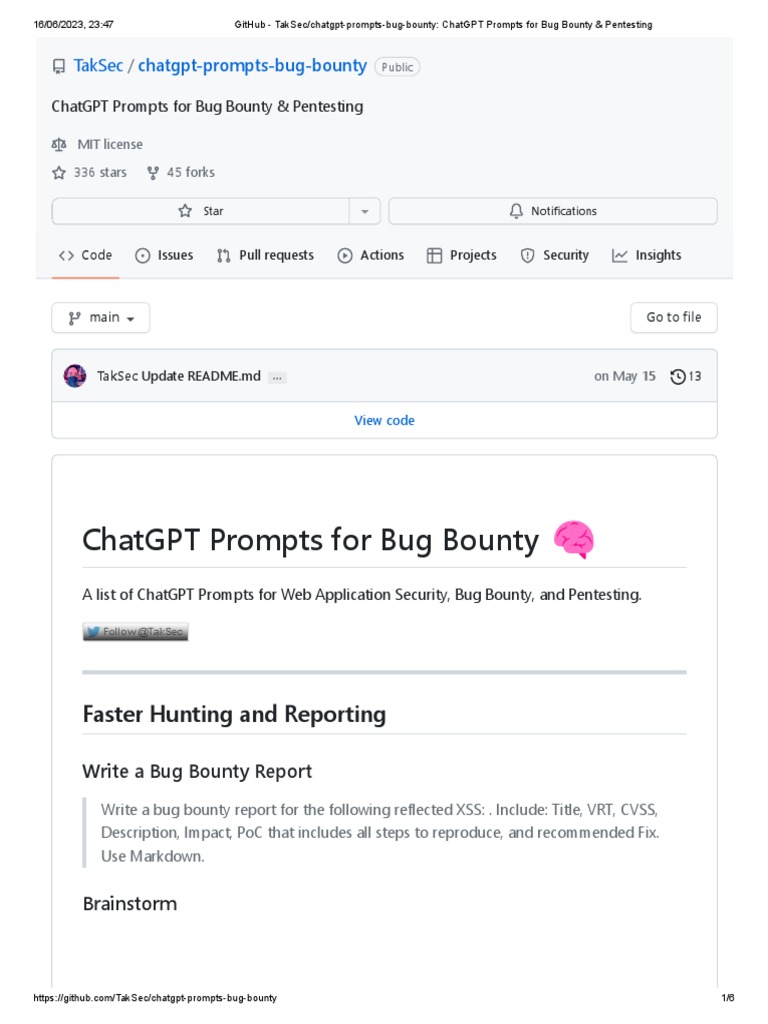 GitHub - TakSec - Chatgpt-Prompts-Bug-Bounty - ChatGPT Prompts For Bug ...