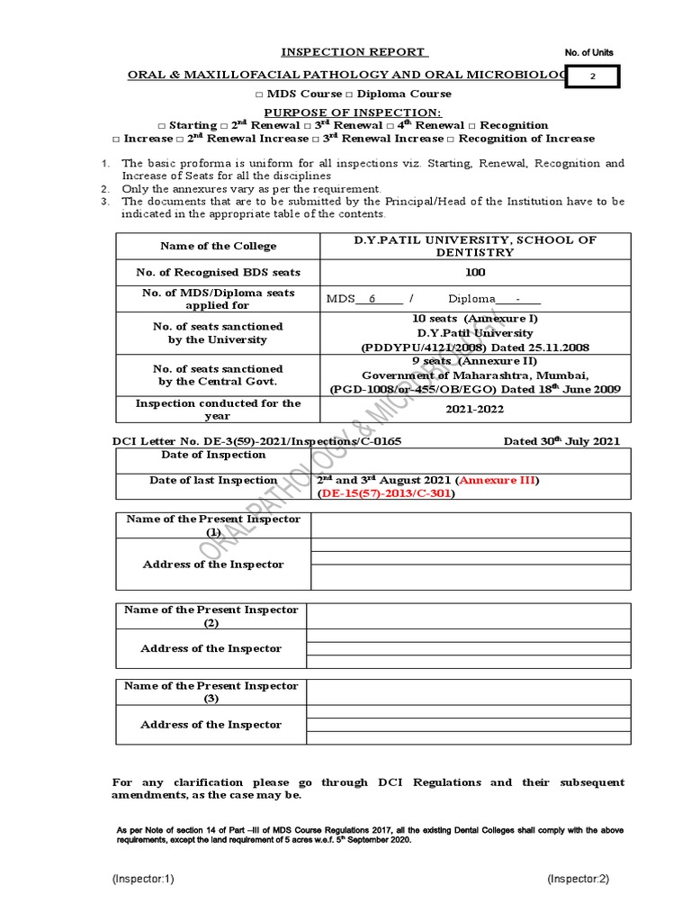 MDS Inspection Details1 | PDF | Pathology | Oral And Maxillofacial Surgery