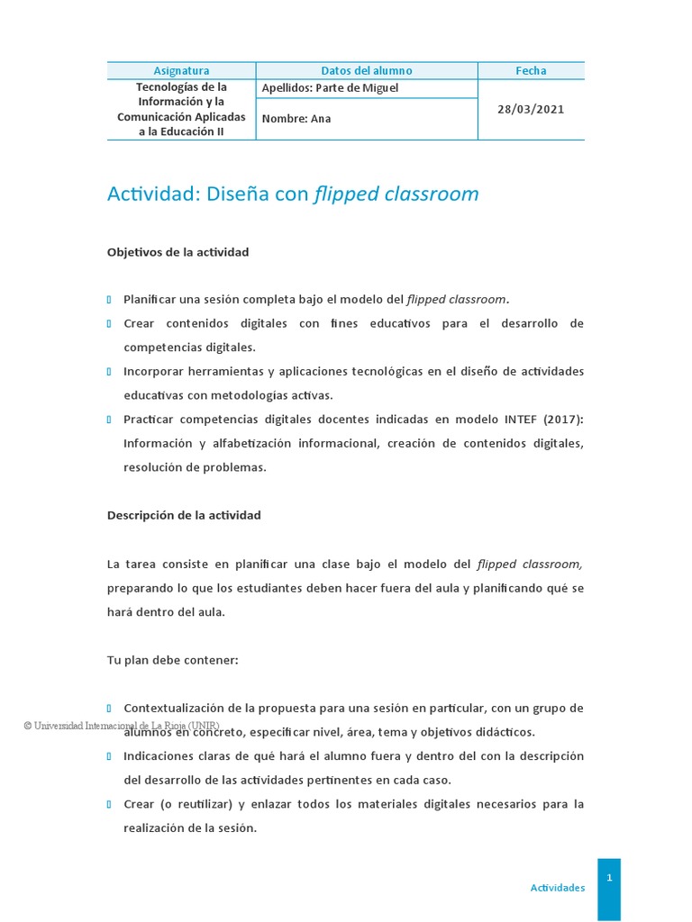 Diseño de Clase Flipped Classroom | PDF | Cognición | Aprendizaje