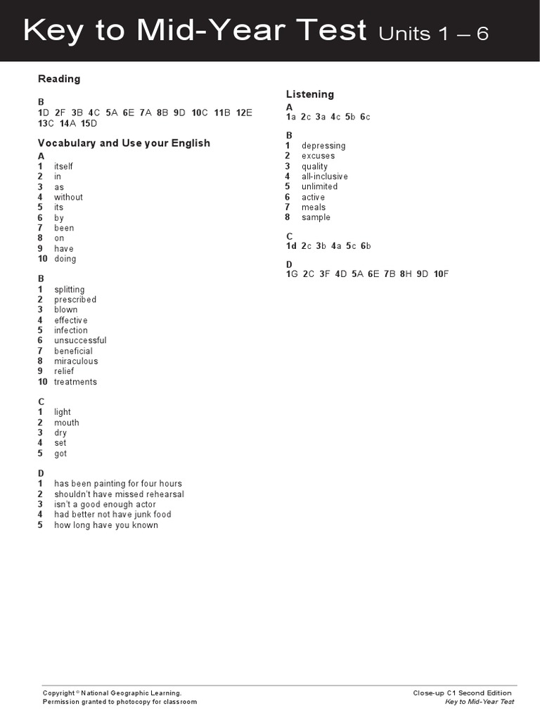 C1 Editable Mid-Year Test Key - 0 | PDF