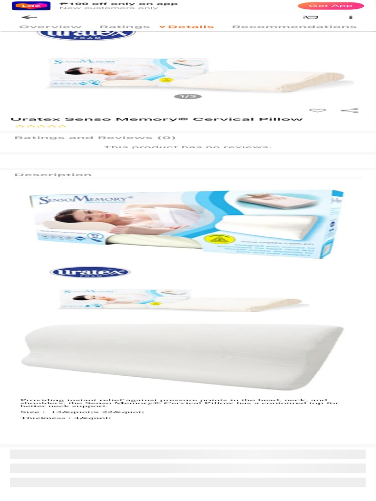 Uratex Senso Memory® Cervical Pillow Lazada PH PDF