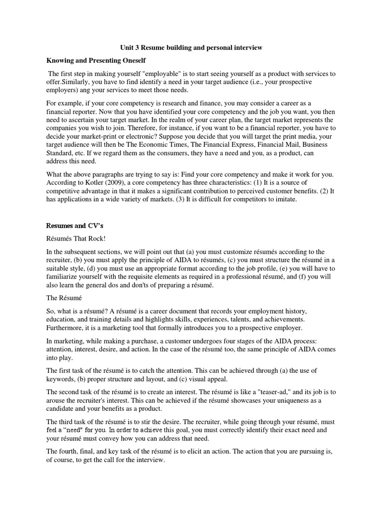 Unit 3 CIA Resume and Interview PDF Résumé Cognitive Science