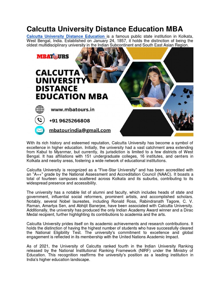 Calcutta University Distance Education MBA PDF