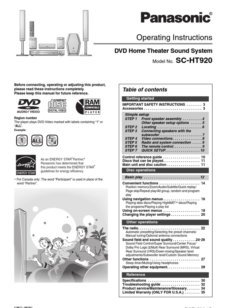 Panasonic DVD Home Theatre Sound System SaHt920 PDF Compact Disc