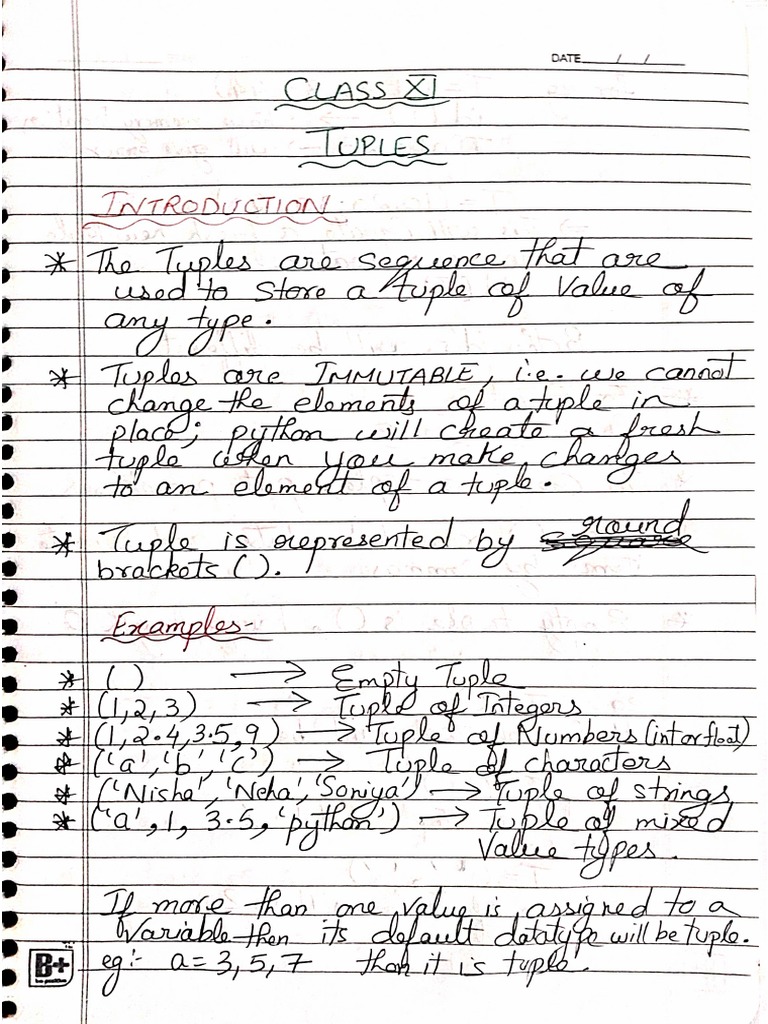 Class 11 Tuples Notes | PDF