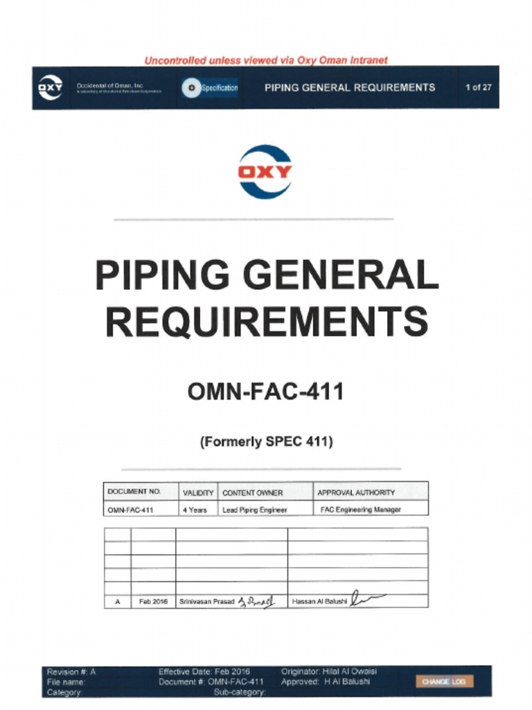 OMN-FAC-411 - Piping General Requirements | PDF | Pipe (Fluid ...