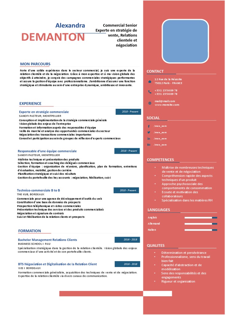 CV Commercial Senior - Alexandra Demanton | PDF | Entretien d'embauche ...