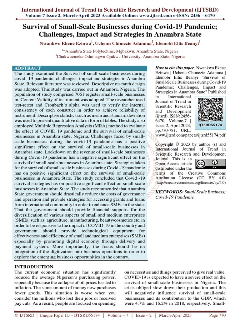 Survival of Small Scale Businesses During Covid 19 Pandemic Challenges, Impact and Strategies in