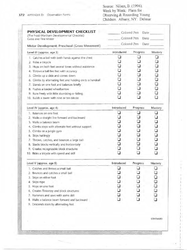 Preschool Physical Development Checklist | PDF
