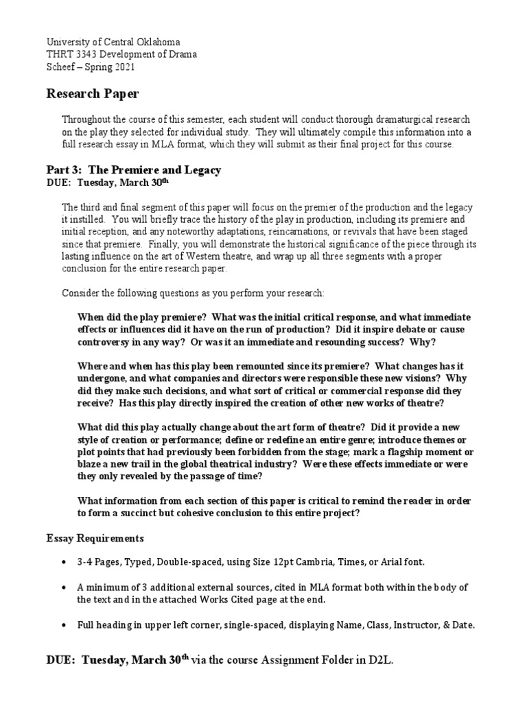 Drama Research Paper Guidelines | PDF