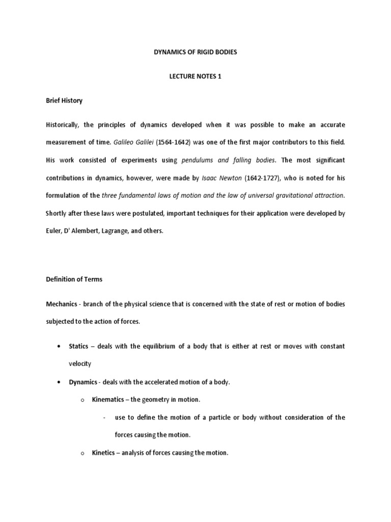 Rigid Body Dynamics Lecture Notes | PDF | Velocity | Force