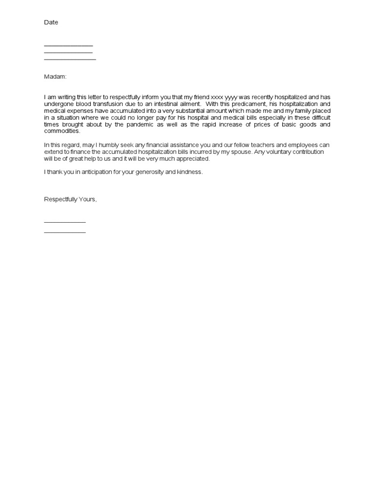 Sample Solicitation Letter Hospital Bills PDF