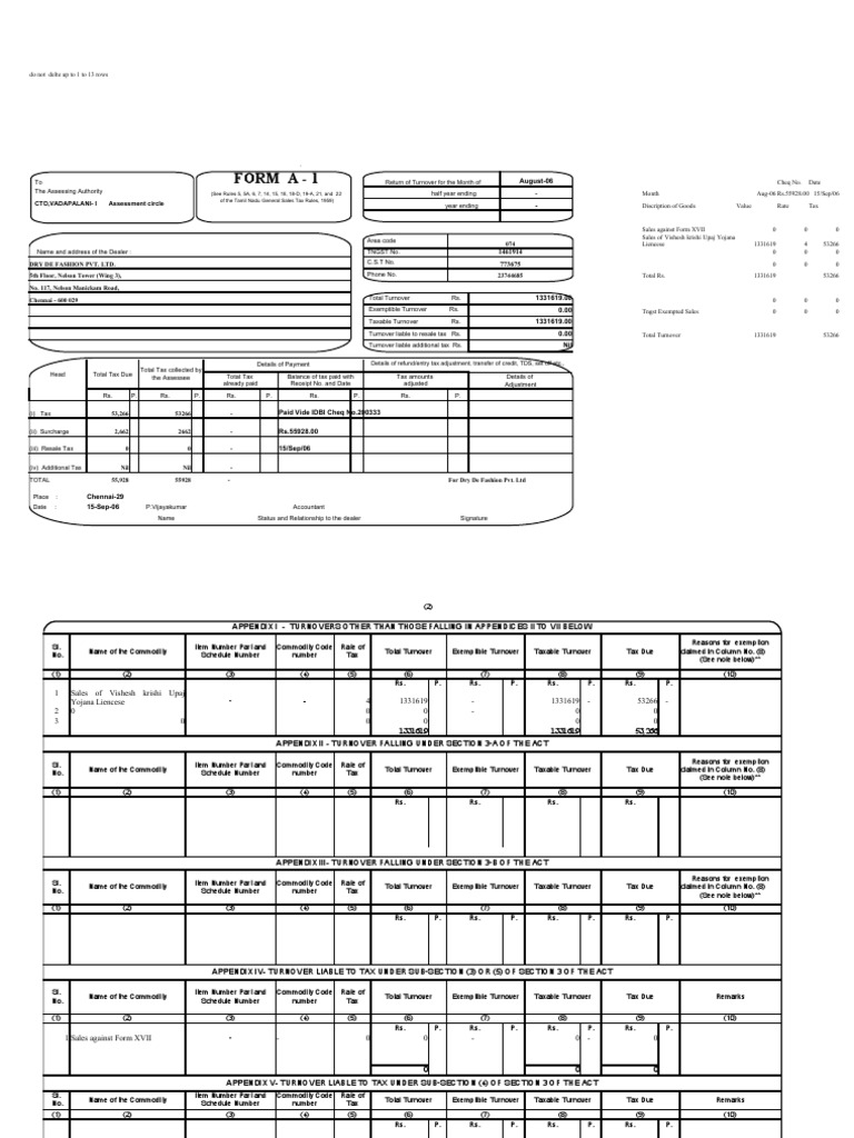 Form A - 1: August-06 | PDF | Services (Economics) | Public Finance