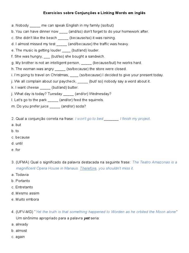 Exercícios de Linking Words em Inglês | PDF | Foreign Language Studies ...