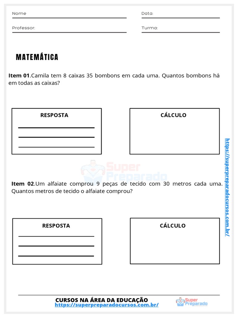 Problemas de Multiplicação 4º Ano | PDF | Educação Especial | Aprendizado