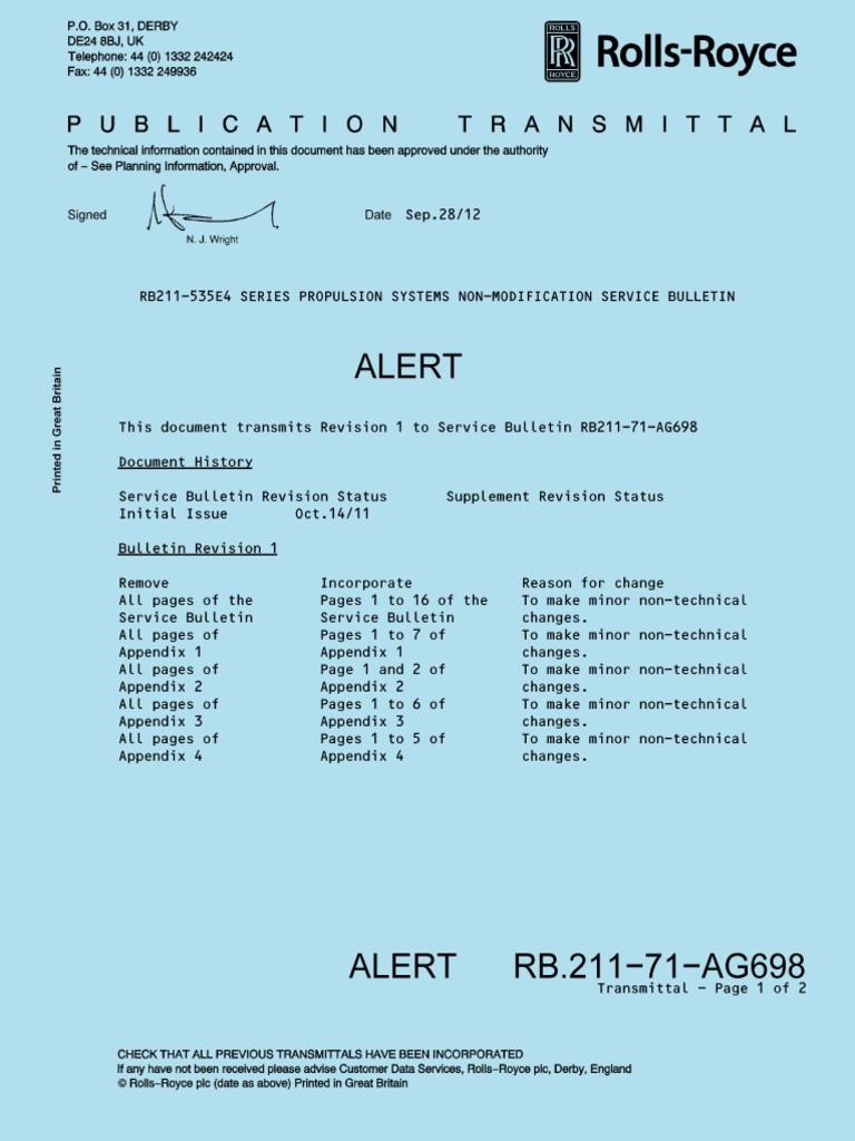 SB Rb211-71-Ag698 | PDF | Aviation | Transport