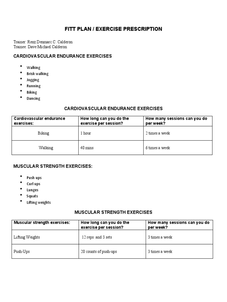 FITT Exercise Prescription Plan | PDF