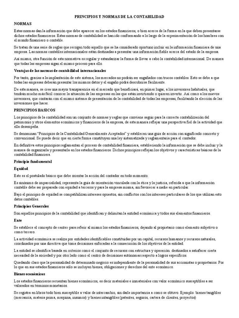 Principios y Normas de La Contabilidad | PDF | normas internacionales ...