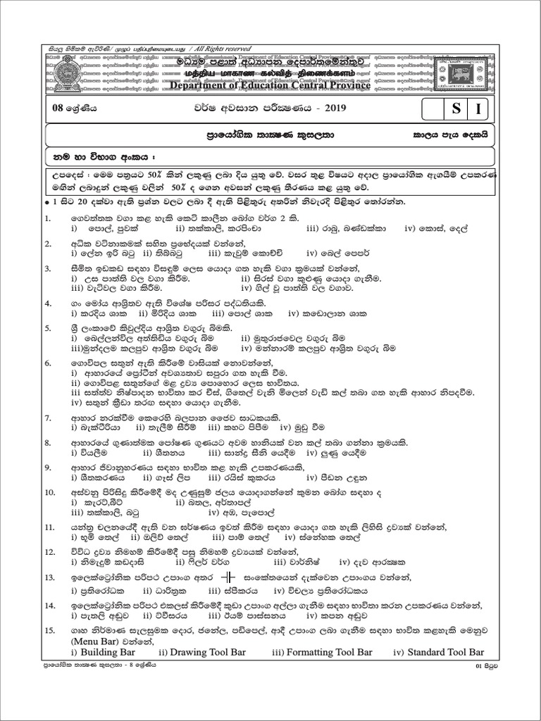 Grade 08 Practical And Technical Studies 3rd Term Test Paper With