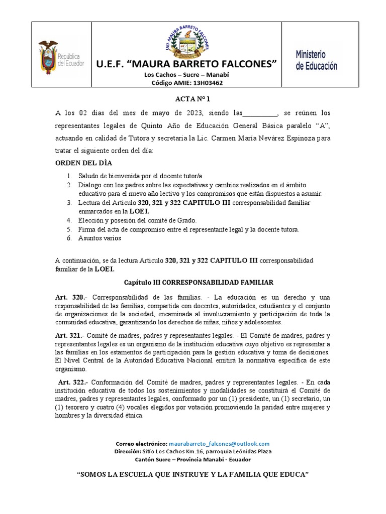 Acta de Inicio del Año Escolar 2023 | PDF | Maestros