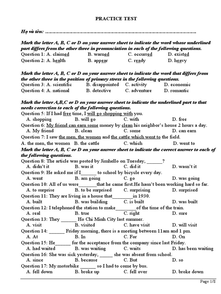 Practice Test 17 4 PDF Water Rice