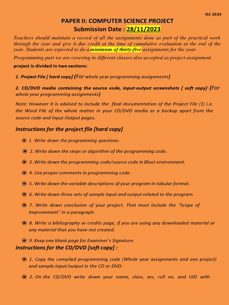 ISC 2024 Class 12 Computer Science Project Documentation Rules and ...