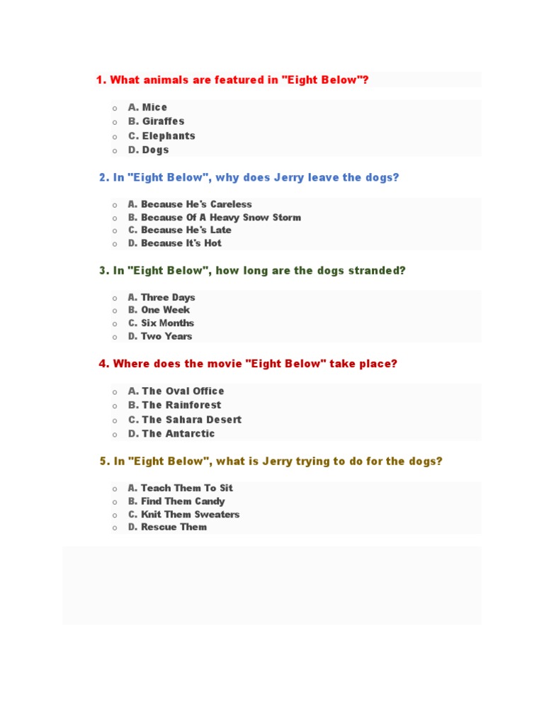 Eight Below - Comprehension Questions | PDF, image size:768x1024