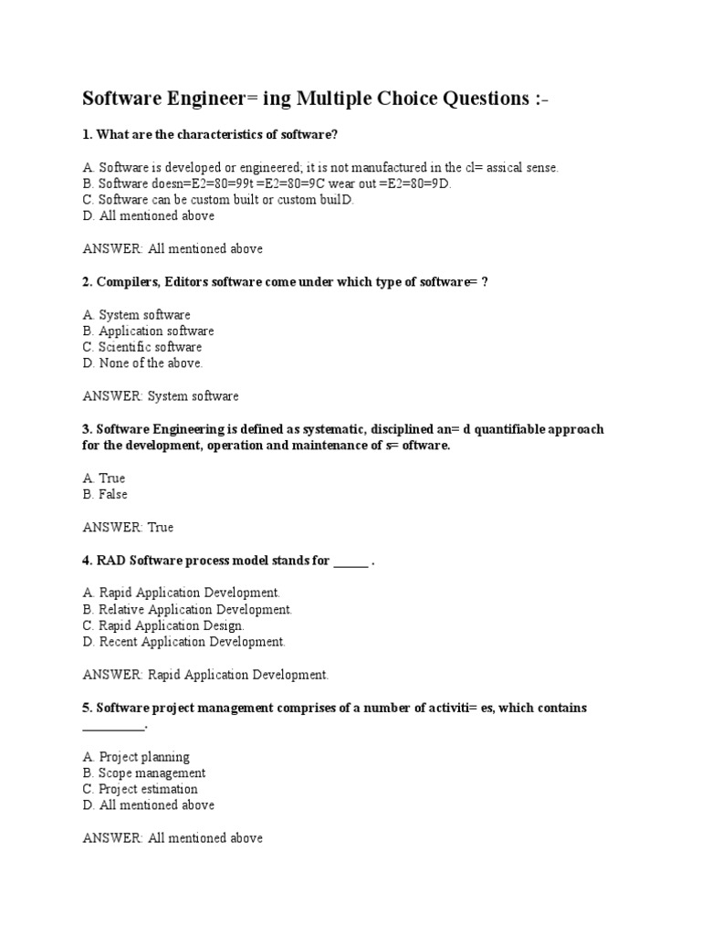 Software Engineer MCQS PDF Software Testing Software