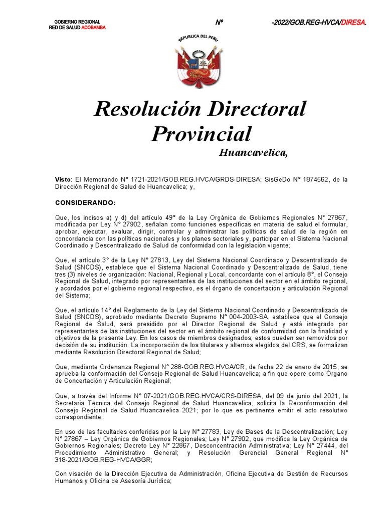 Modelo Resolucion Directoral | Descargar gratis PDF | Ley politica ...