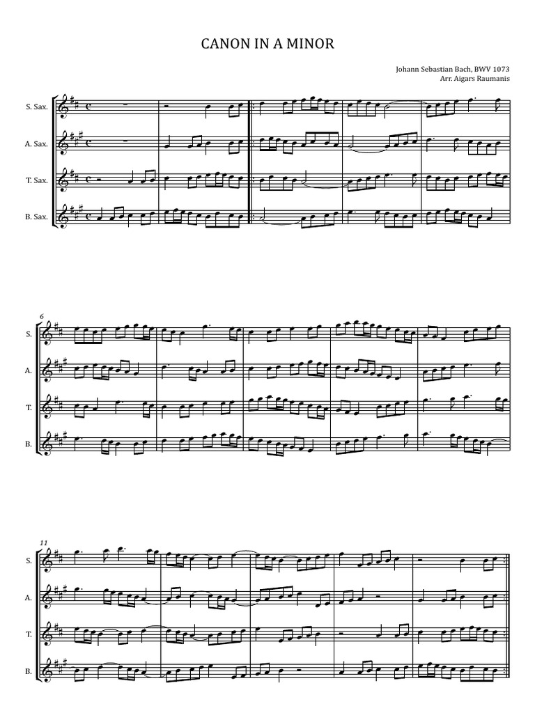 Johann Sebastian Bach - Canon in A Minor (SAX Q) - Full Score | PDF