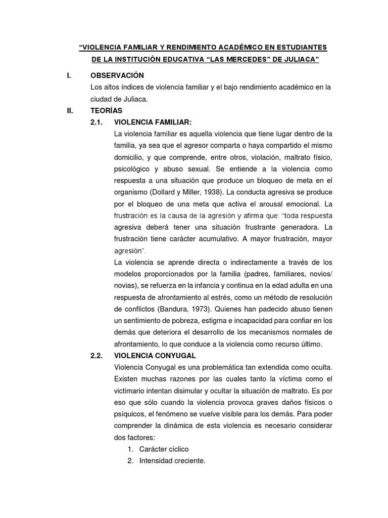 Violencia Familiar y Rendimiento Escolar en Juliaca | PDF | Aprendizaje ...