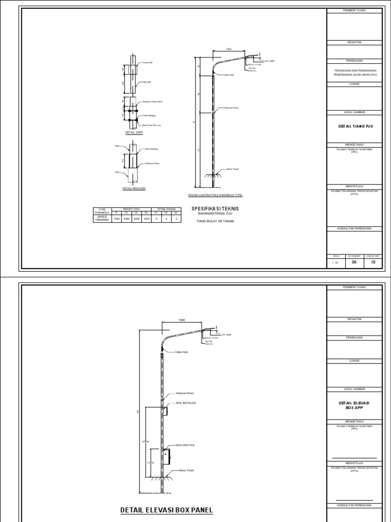 Gambar Teknik Tiang PJU BULAT | PDF