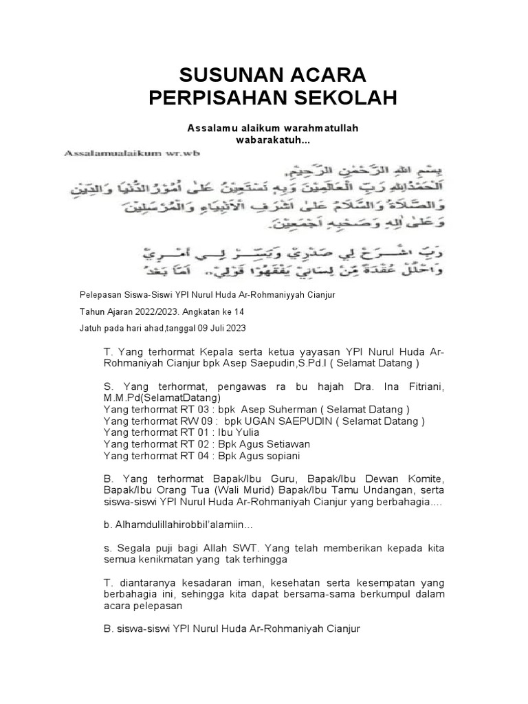 Format Susunan Acara Perpisahan Sekolah Pdf