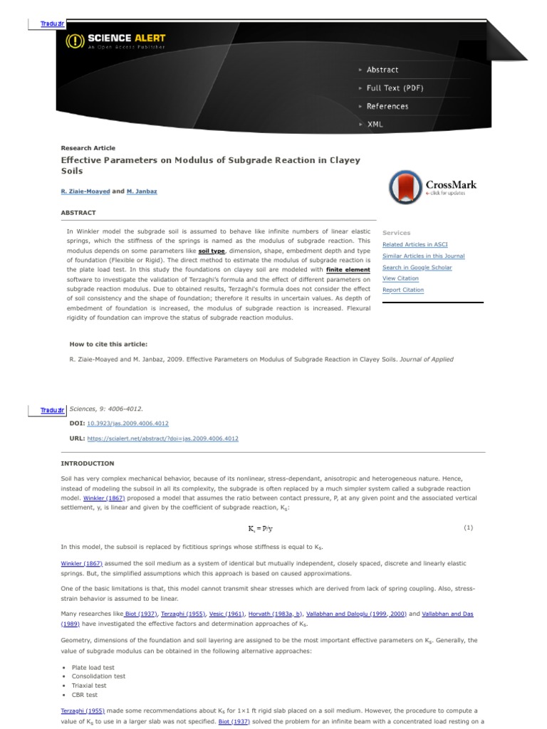 Effective parameters on modulus of subgrade reaction in clayey soils