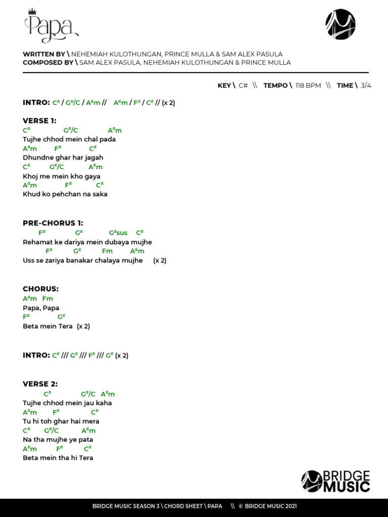 Bridge Music Season 3: Papa Chord Sheet | PDF | Language Arts ...