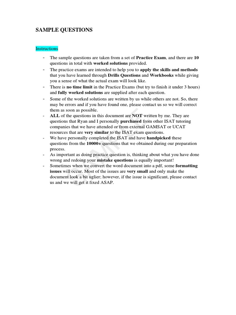 ISAT Practice Questions and Solutions | PDF | Fat | Omega 3 Fatty Acid