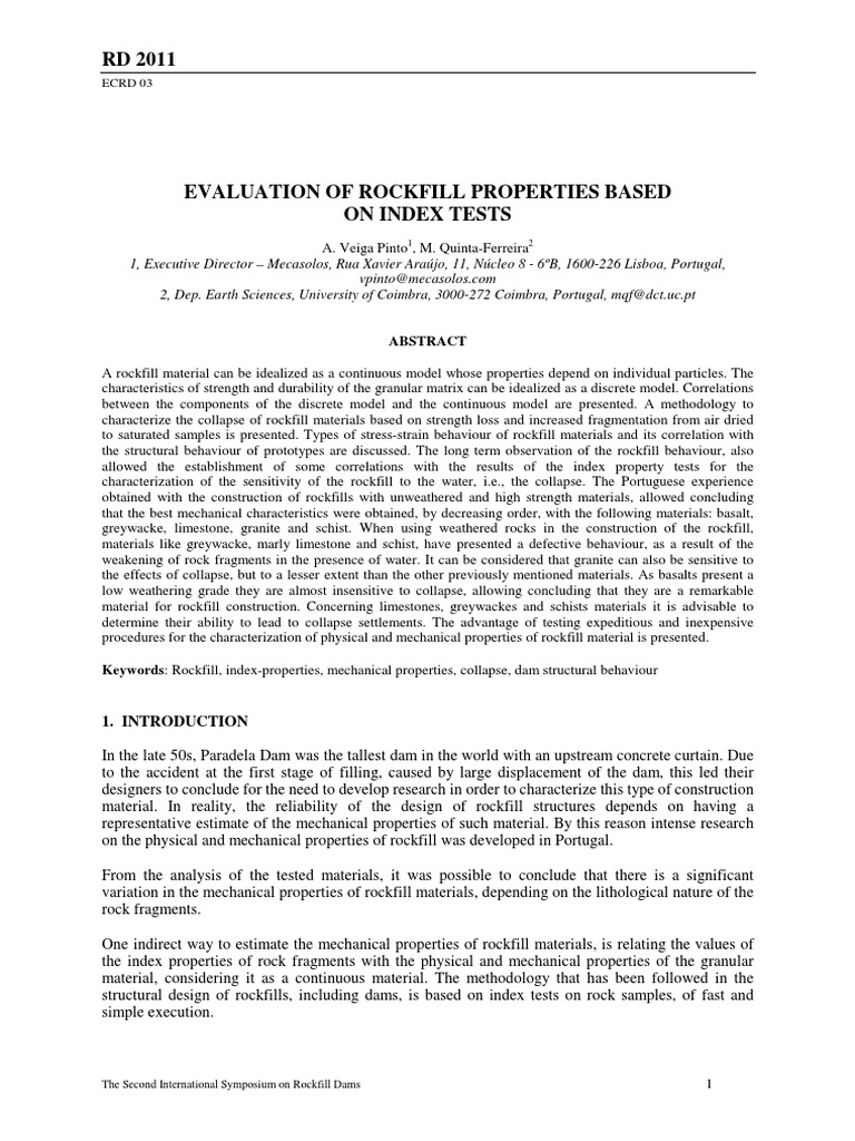 Rockfill Properties via Index Tests | PDF | Strength Of Materials ...