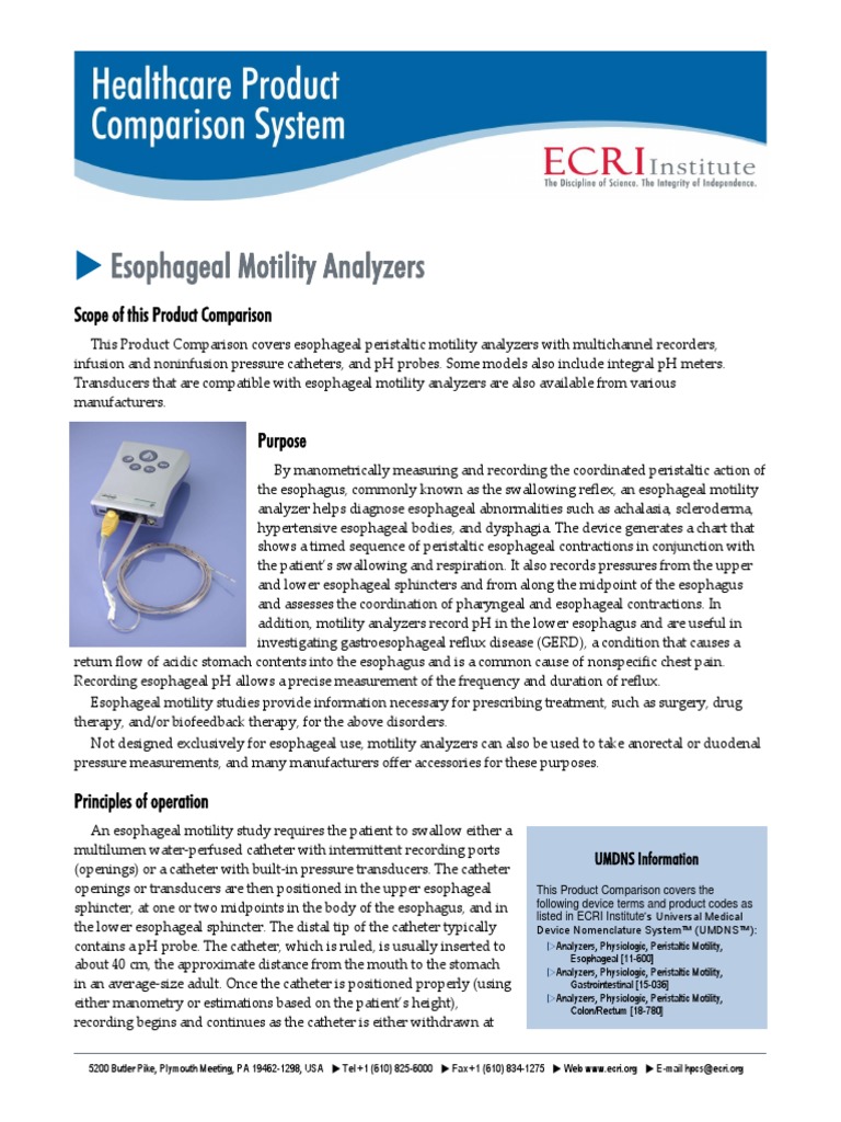 Esophageal Motility Analyzers | PDF | Esophagus | Gastroesophageal ...