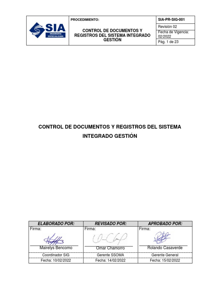 Sia Pr Sig 001 Control De Documentos Y Registros Pdf