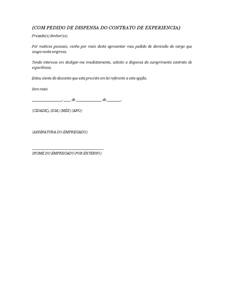 Pedido de Demissão no Período de Experiência | PDF | Carreira e ...