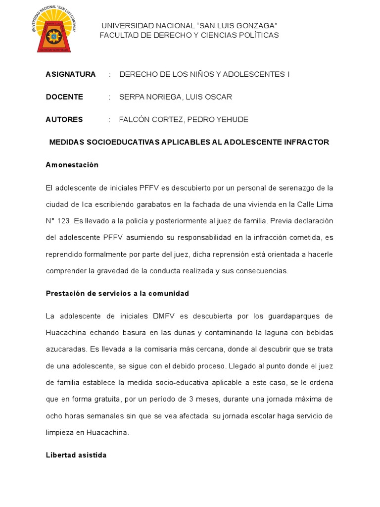 Medidas Socioeducativas para Adolescentes Infractores | PDF | Justicia ...
