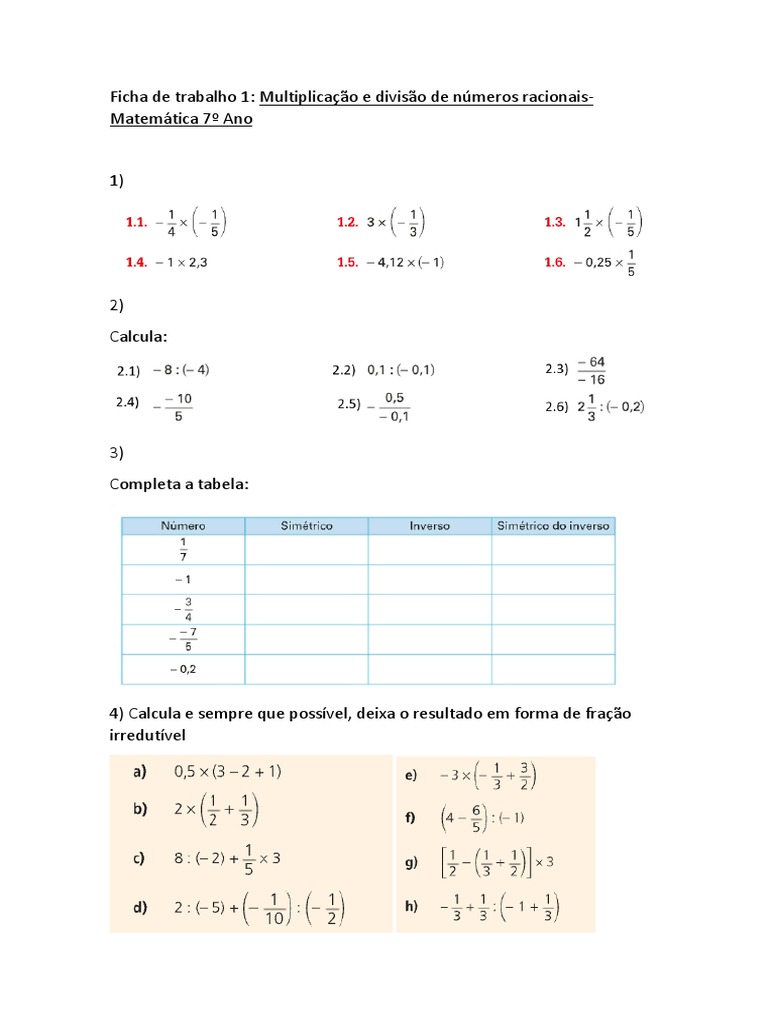 1 - Multiplicação e Divisão de Números Racionais - Matemática - 7º Ano ...