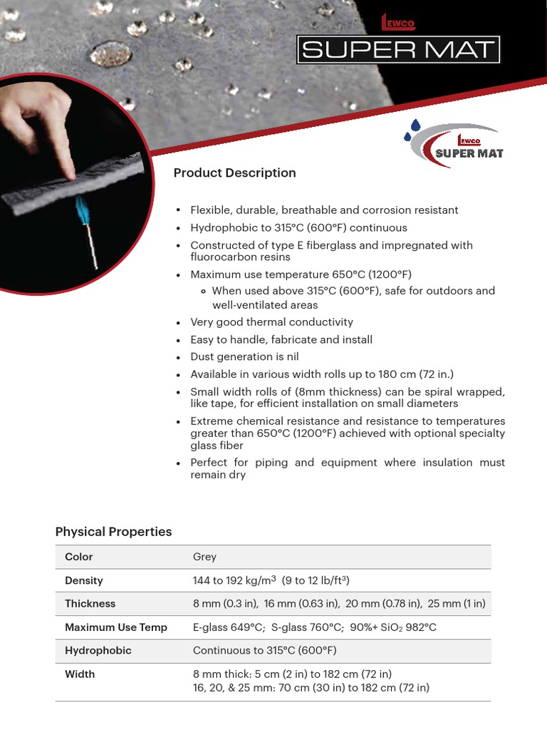 Super Mat Insulation PDF Fiberglass Physical Chemistry