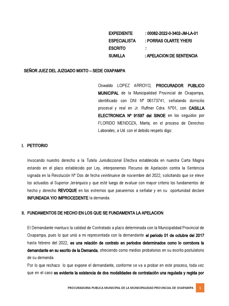 Apelacion de Sentencia | PDF | Apelación | Demanda judicial