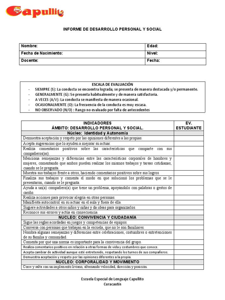 Informe de Desarrollo Personal y Social | PDF | Comportamiento