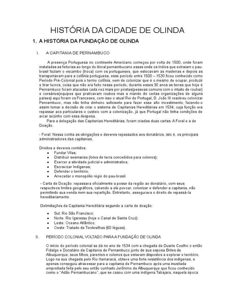 HISTÓRIA DA CIDADE DE OLINDA V1 | PDF