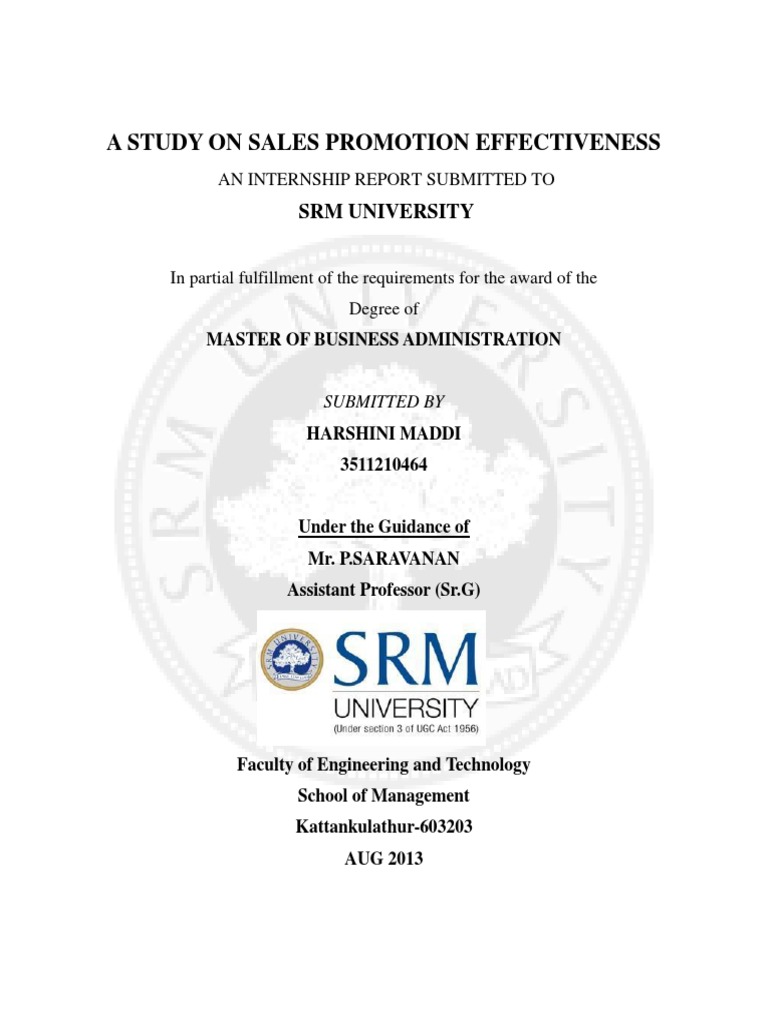 A Study On Sales Promotion Effectiveness: SRM University | PDF | Brand ...