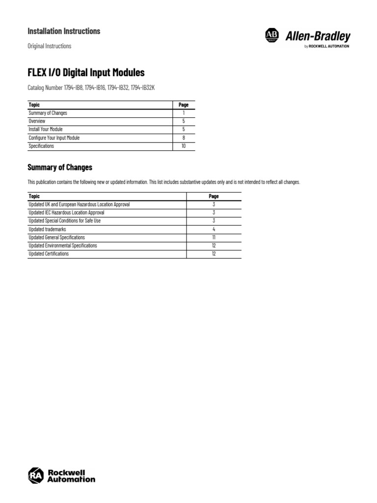FLEX I/O Digital Input Modules Installation Instructions PDF