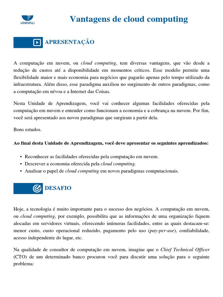 Vantagens da Computação em Nuvem | PDF | Computação em nuvem ...