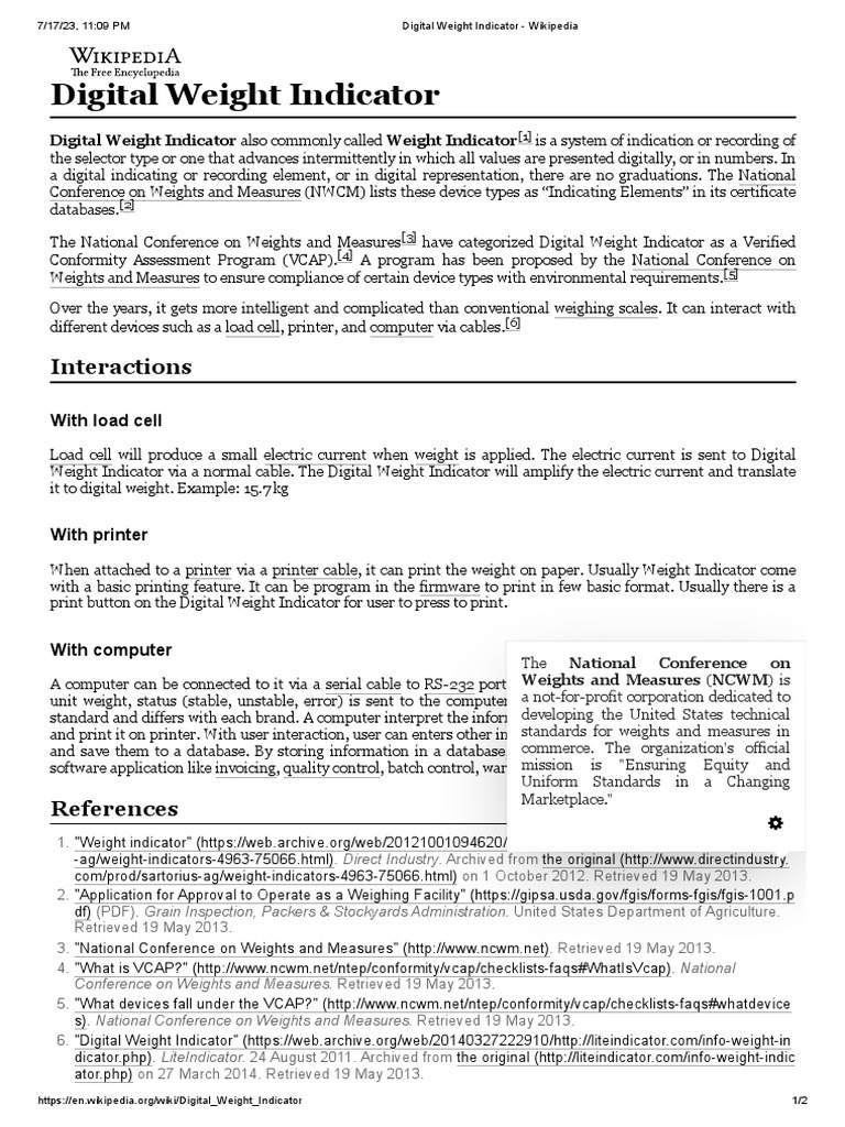 Digital Weight Indicator Wikipedia PDF Computing Systems Engineering
